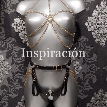 Arnés de 2 piezas negro con cadenas doradas - Imagen 1